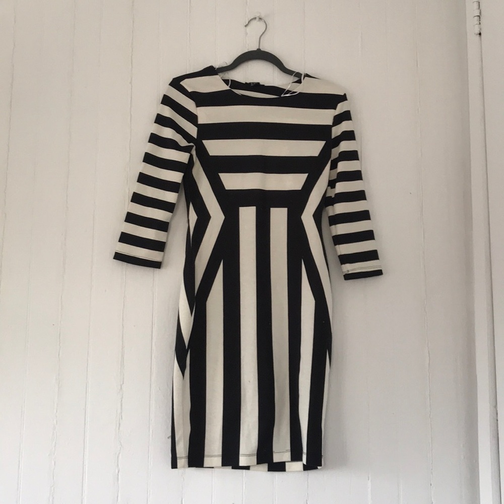 H&M Black and Cream Striped Dress